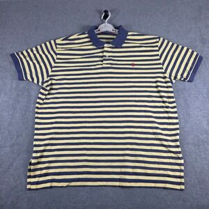 Polo Ralph Lauren Polo Shirt Mens XXL Blue Yellow Striped Excellent Short Sleeve